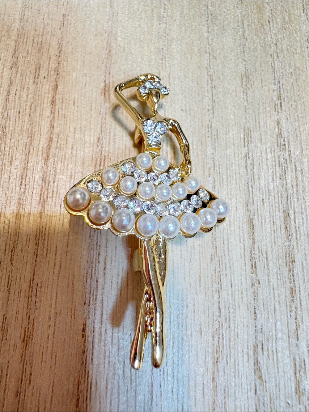 Gold Ballerina Brooch with Pearls and Crystals